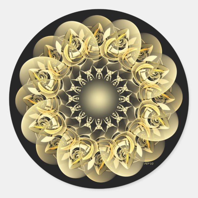 Pegatina Redonda Flor dorada (Anverso)