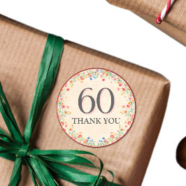 Pegatina Redonda Flor elegante 60 años Fiesta Floral 60 cumpleaños