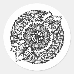 Pegatina Redonda Flor En Mandala
