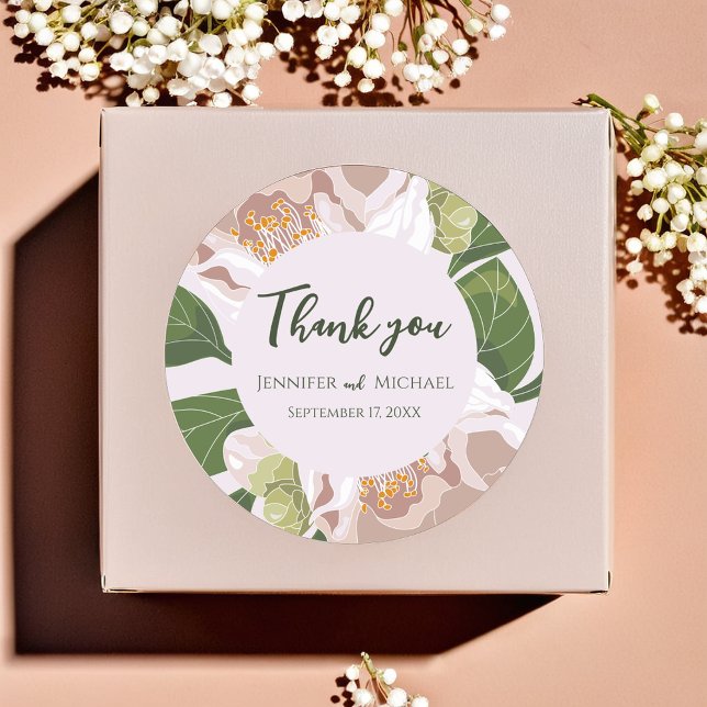 Pegatina Redonda Flor exuberante y vegetación elegante (Lush Flower and Greenery Elegant Classic Round Sticker)