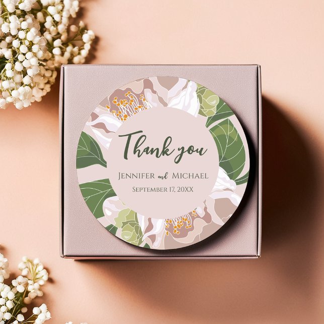 Pegatina Redonda Flor exuberante y vegetación elegante (Lush Flower and Greenery Elegant Classic Round Sticker)