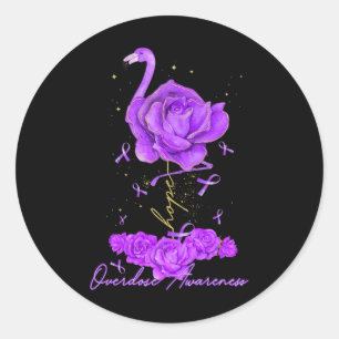 Pegatina Redonda Flor Flamingo Hope Purple Ribbon Sobredosis Awarde