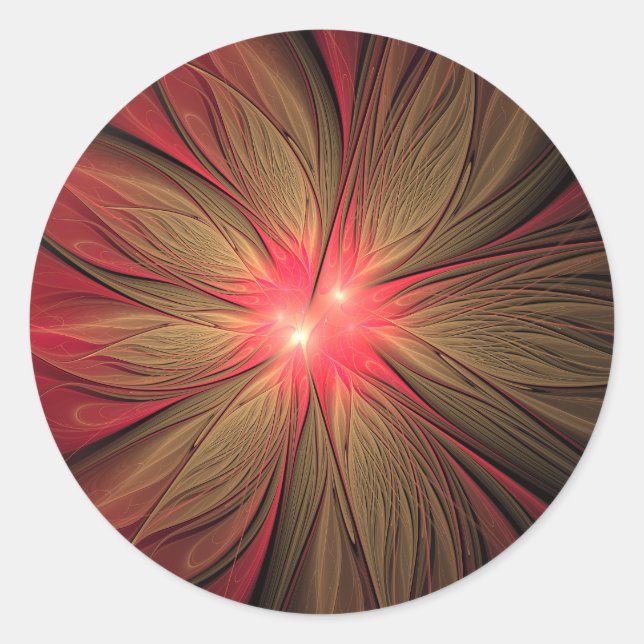 Pegatina Redonda Flor fractal de fanatismo rojo (Anverso)