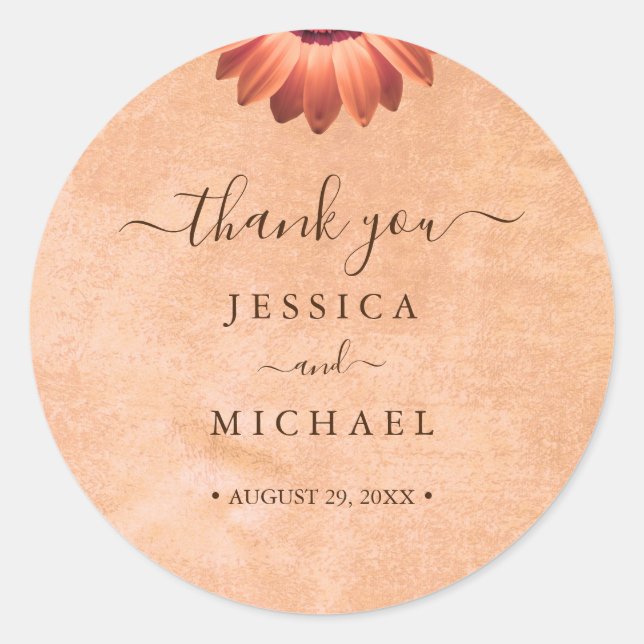 Pegatina Redonda Flor Gerbera en el Boda de melocotón abstracto (Anverso)