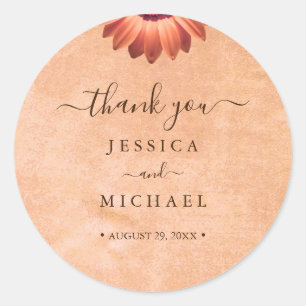 Pegatina Redonda Flor Gerbera en el Boda de melocotón abstracto