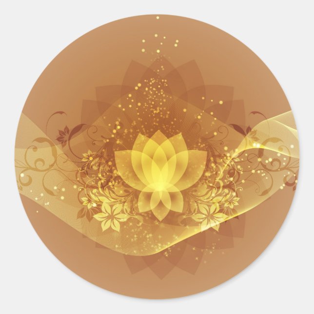 Pegatina Redonda Flor Gold Lotus (Anverso)
