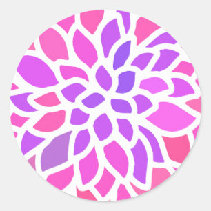 Pegatina Redonda Flor Hippie Rosa Retro Moderno