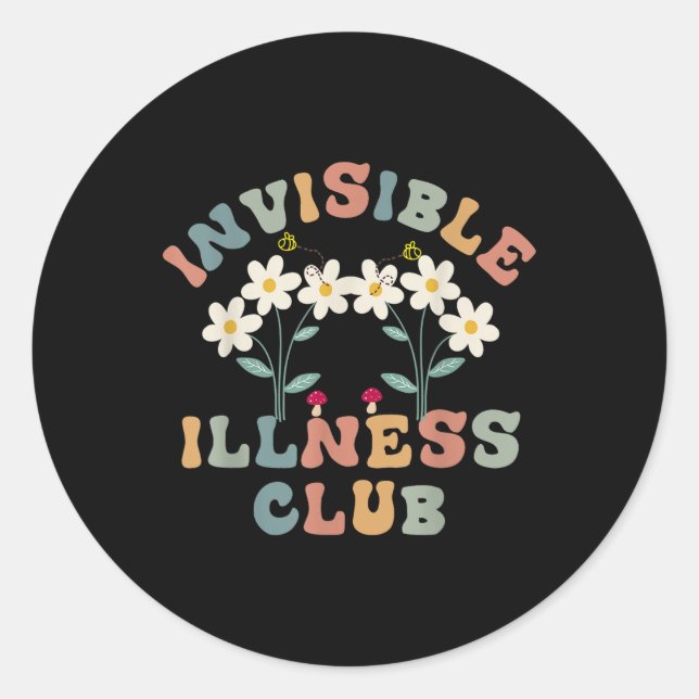 Pegatina Redonda Flor Invisible Illness Club Enfermedades Crónicas  (Anverso)