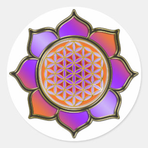 Pegatina Redonda Flor la vida Lotus - violet anaranjado/trans.
