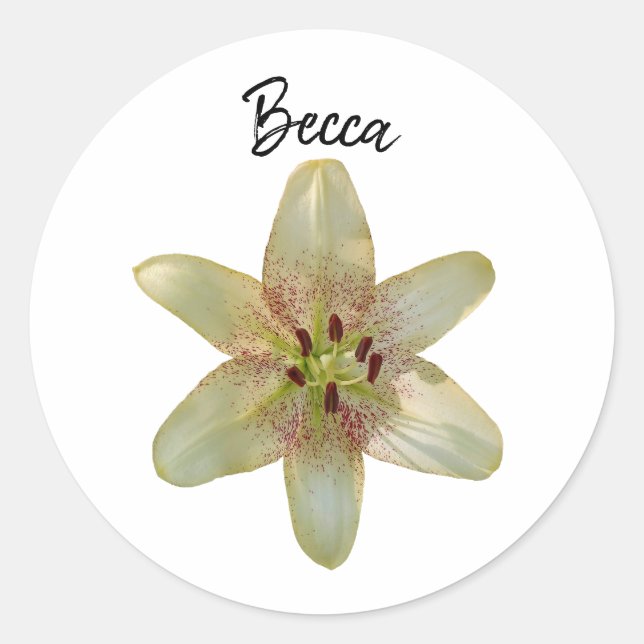 Pegatina Redonda Flor Lirio Amarilla Específica Personalizada (Anverso)