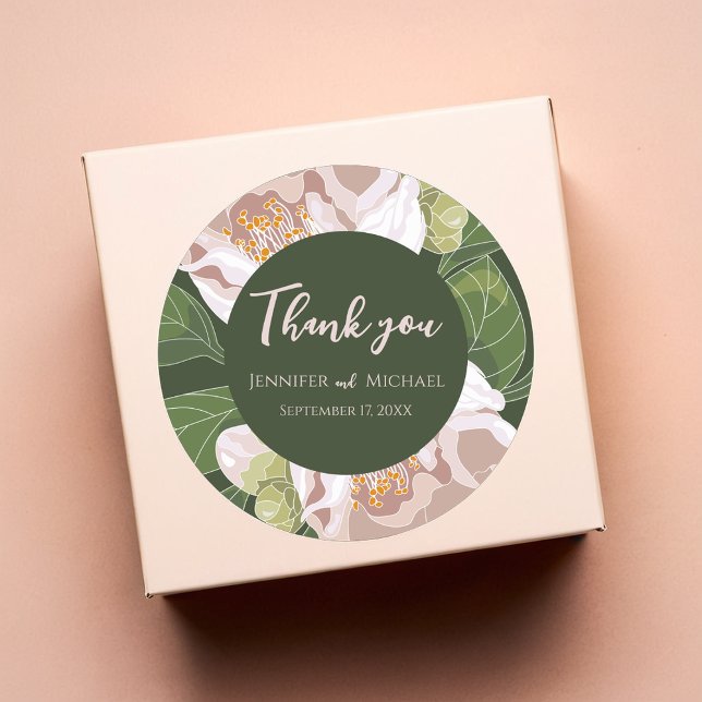 Pegatina Redonda Flor Lujuriosa y Vegetación Elegante (Lush Flower and Greenery Elegant Classic Round Sticker)