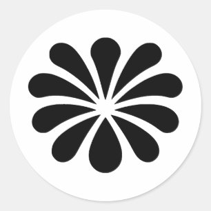 Pegatina Redonda Flor minimalista: arte blanco y negro