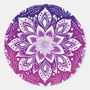 Pegatina Redonda Flor morada de Mandala