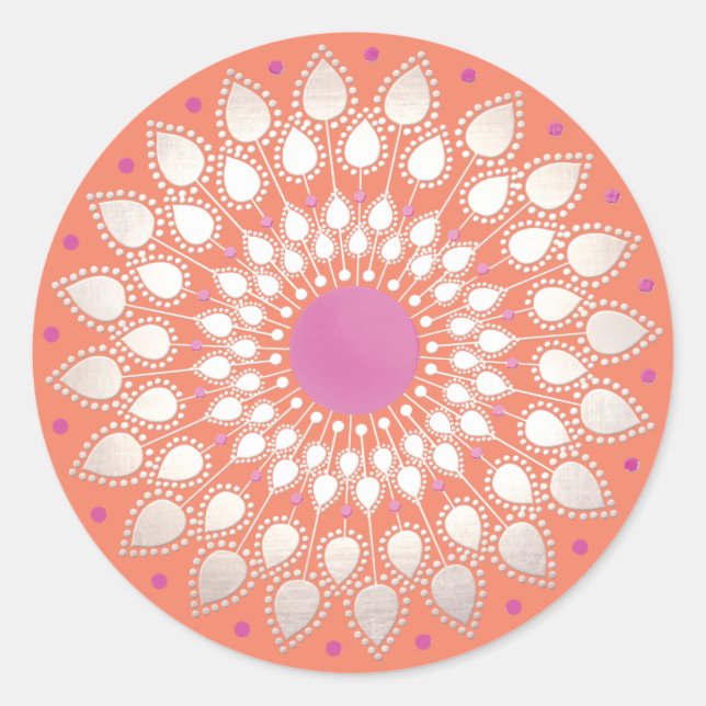 Pegatina Redonda Flor naranja rosa floral Lotus Mandala (Anverso)