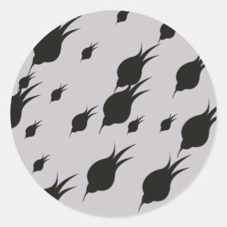 Pegatina Redonda flor negra en copos de nieve