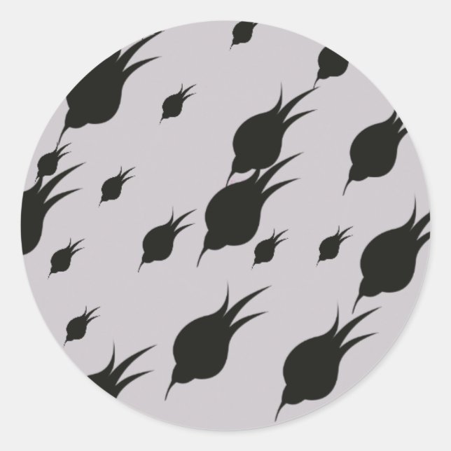 Pegatina Redonda flor negra en copos de nieve (Anverso)