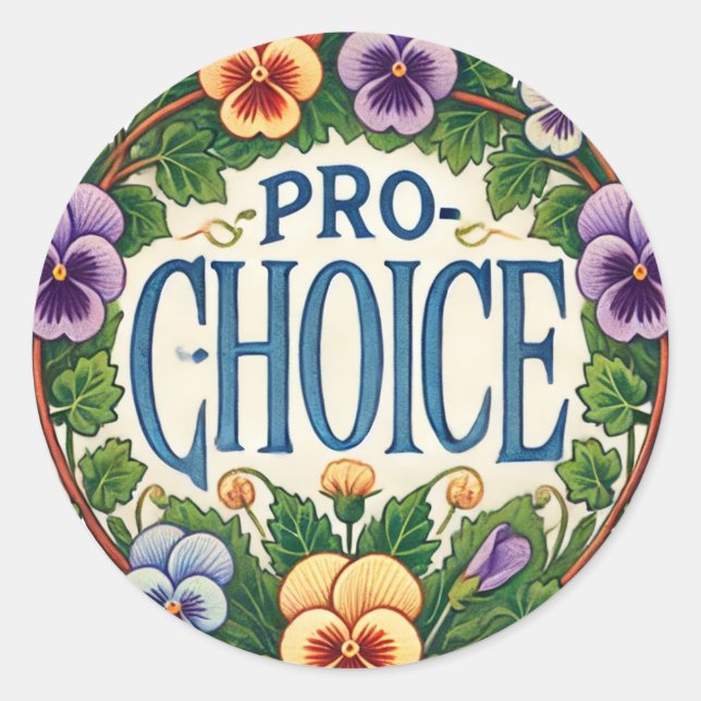 Pegatina Redonda Flor Pansy Pro-Choice (Anverso)