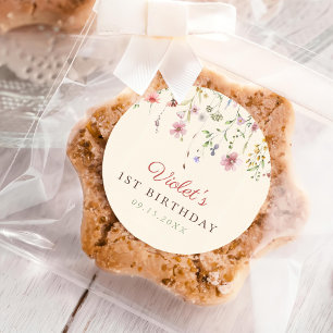 Pegatina Redonda Flor Pequeña Flor Silvestre Primer cumpleaños