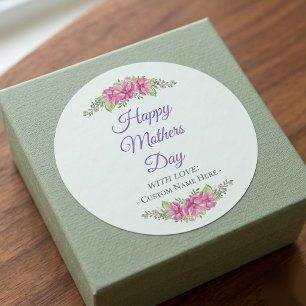 Pegatina Redonda Flor Personalizada Feliz Día de la Madre