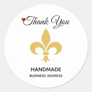 Pegatina Redonda Flor personalizada y texto hecho a mano en blanco