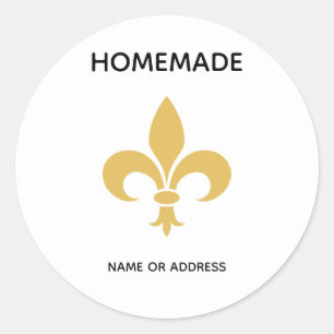 Pegatina Redonda Flor personalizado y texto casero sobre blanco