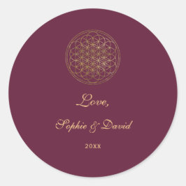 Pegatina Redonda Flor real de oro de Boda de Geometría Sagrada de l
