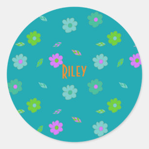 Pegatina Redonda Flor retro de Chicas pequeños