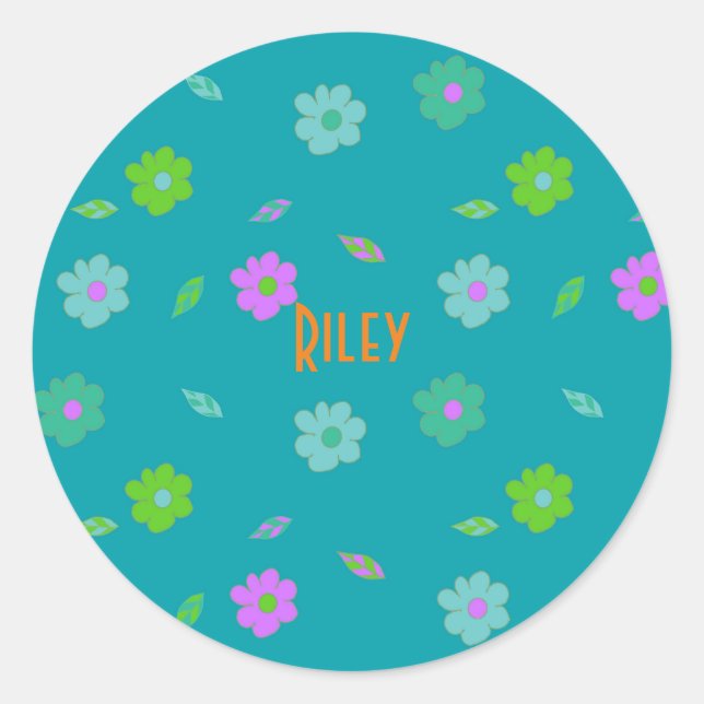 Pegatina Redonda Flor retro de Chicas pequeños (Anverso)