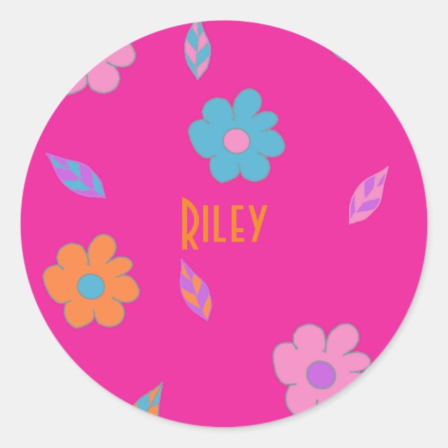 Pegatina Redonda Flor retro de Chicas pequeños (Anverso)