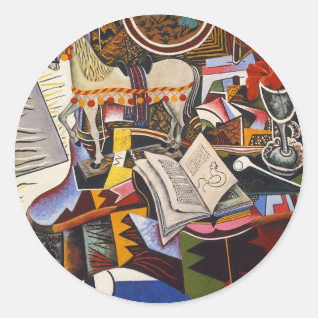 Pegatina Redonda Flor roja de cuerda de caballo por Joan Miro (Anverso)