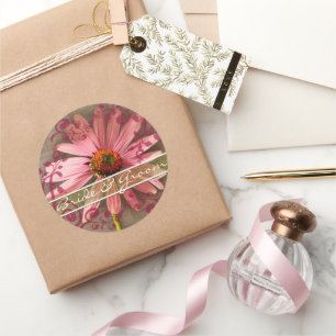 Pegatina Redonda Flor rosa de cono -soy de mi amada y de mi amada