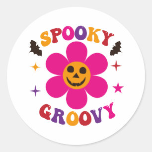 Pegatina Redonda Flor Rosa Espeluznante Groovy de Halloween