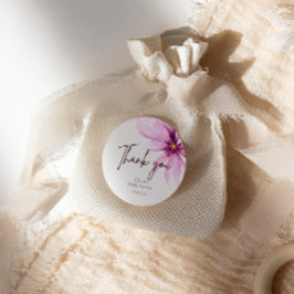 Pegatina Redonda Flor rosa Minimalista elegante Gracias