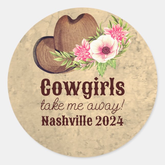 Pegatina Redonda Flor rosa occidente del país Vaquera (Anverso)