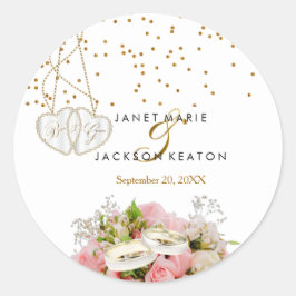 Pegatina Redonda Flor rosa rosa - Boda