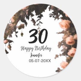 Pegatina Redonda Flor rosa rosa vintage moderna de 30 años