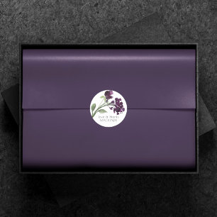 Pegatina Redonda Flor salvaje   Personalizado de Flor Bohemia Púrpu