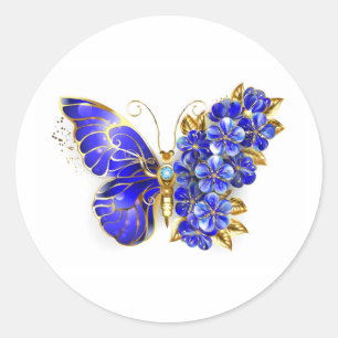 Pegatina Redonda Flor Sapphire Mariposa