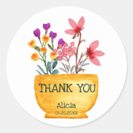 Pegatina Redonda Flor silvestre acuática en la olla Gracias