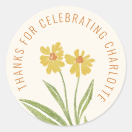Pegatina Redonda Flor silvestre amarilla gracias por celebrar