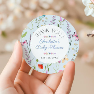 Pegatina Redonda Flor silvestre Baby Shower Gracias Por Favor