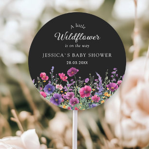 Pegatina Redonda Flor silvestre, Baby Shower morado-rosada