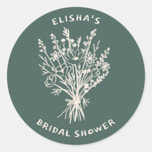 Pegatina Redonda Flor silvestre Bouquet Rustic Whimsical Bridal Sho