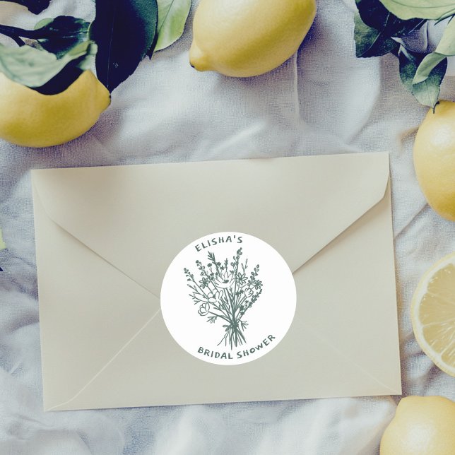 Pegatina Redonda Flor silvestre Bouquet Rustic Whimsical Bridal Sho (Wildflower Bouquet Rustic Whimsical Bridal Shower Sage Classic Round Sticker
)