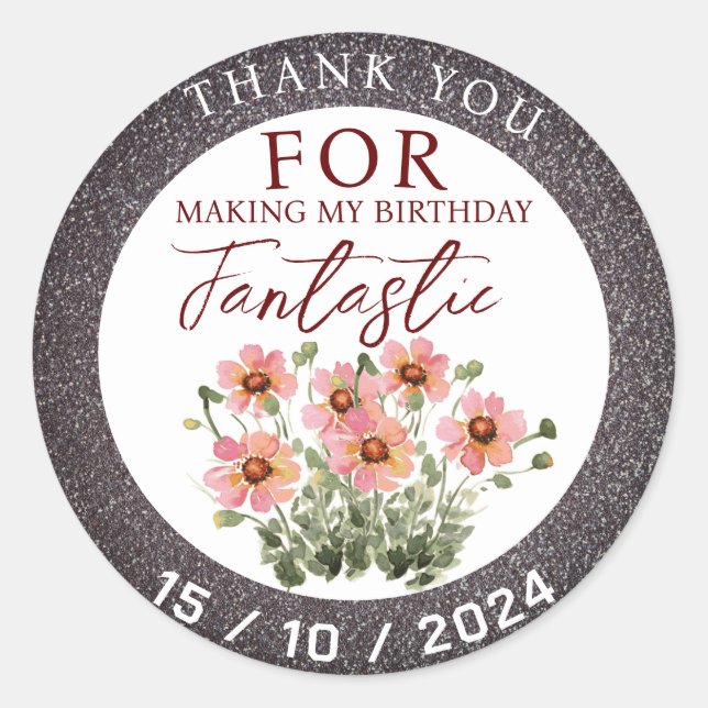 Pegatina Redonda Flor silvestre de cumpleaños (Anverso)