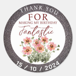 Pegatina Redonda Flor silvestre de cumpleaños