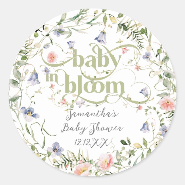 Pegatina Redonda Flor silvestre de flor de bebé Baby Shower neutral (Anverso)