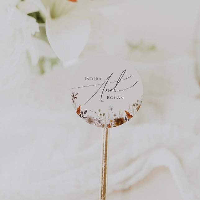 Pegatina Redonda Flor silvestre de otoño | Boda beige`Sellos para s (Subido por el creador)