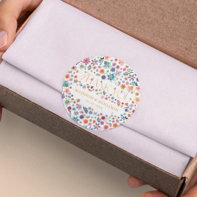 Pegatina Redonda Flor silvestre dorada Gracias Favor De Boda (Subido por el creador)