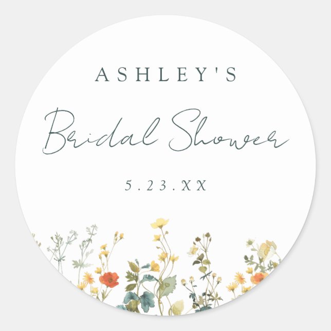 Pegatina Redonda Flor silvestre ducha de novia (Anverso)